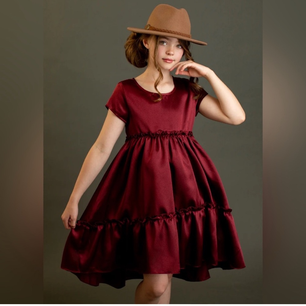 Joyfolie Lorelei Burgundy Satin Dress Girls 12 Holiday Party Special Occasion